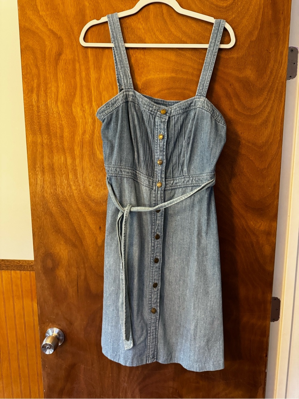 GAP Light Blue Denim Button-Front Mini Dress with Tie